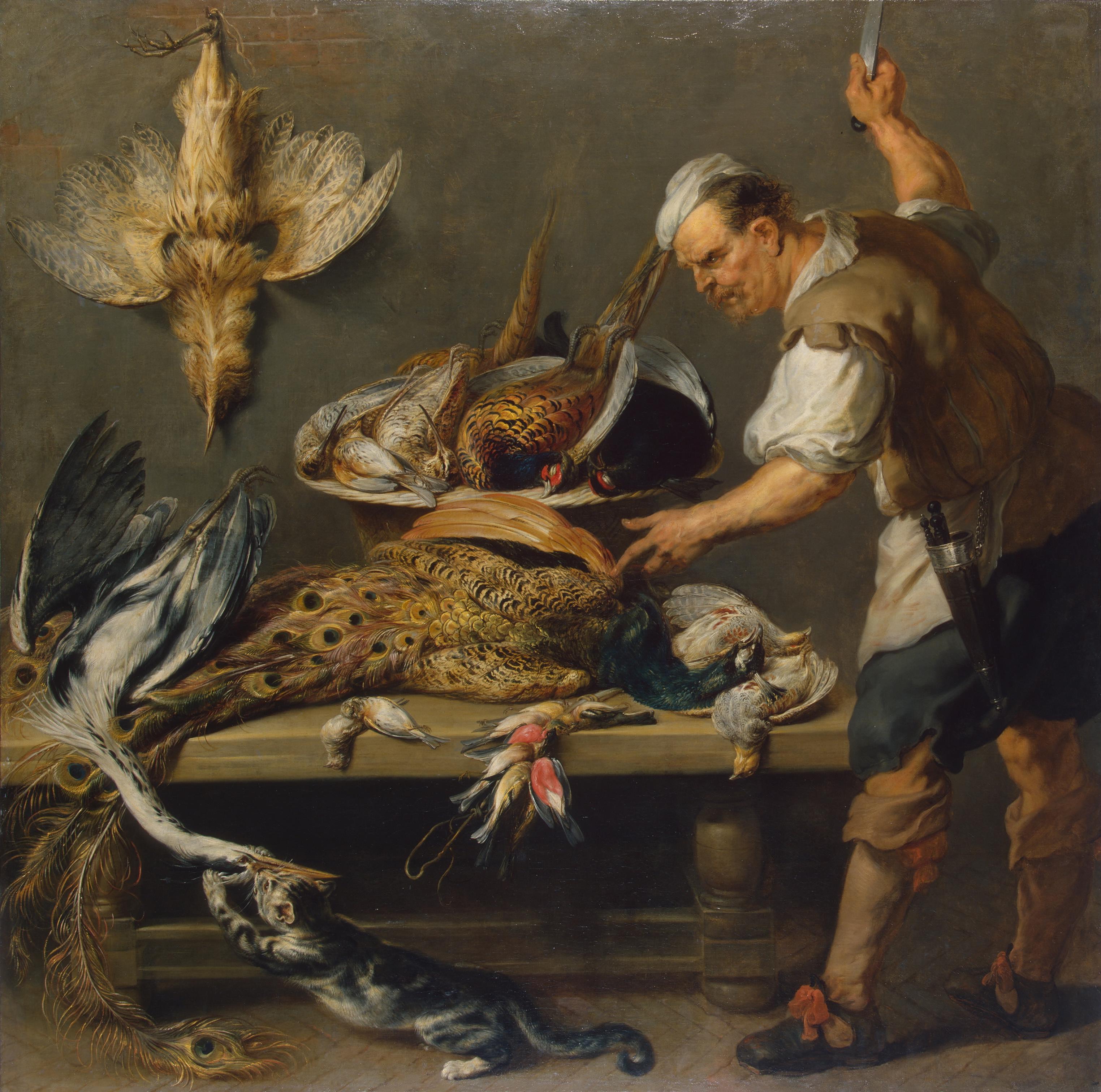 Cuisiner à une table de cuisine avec du gibier mort dessus - Frans Snyders image 1 tableau peint à l’huile sur toile