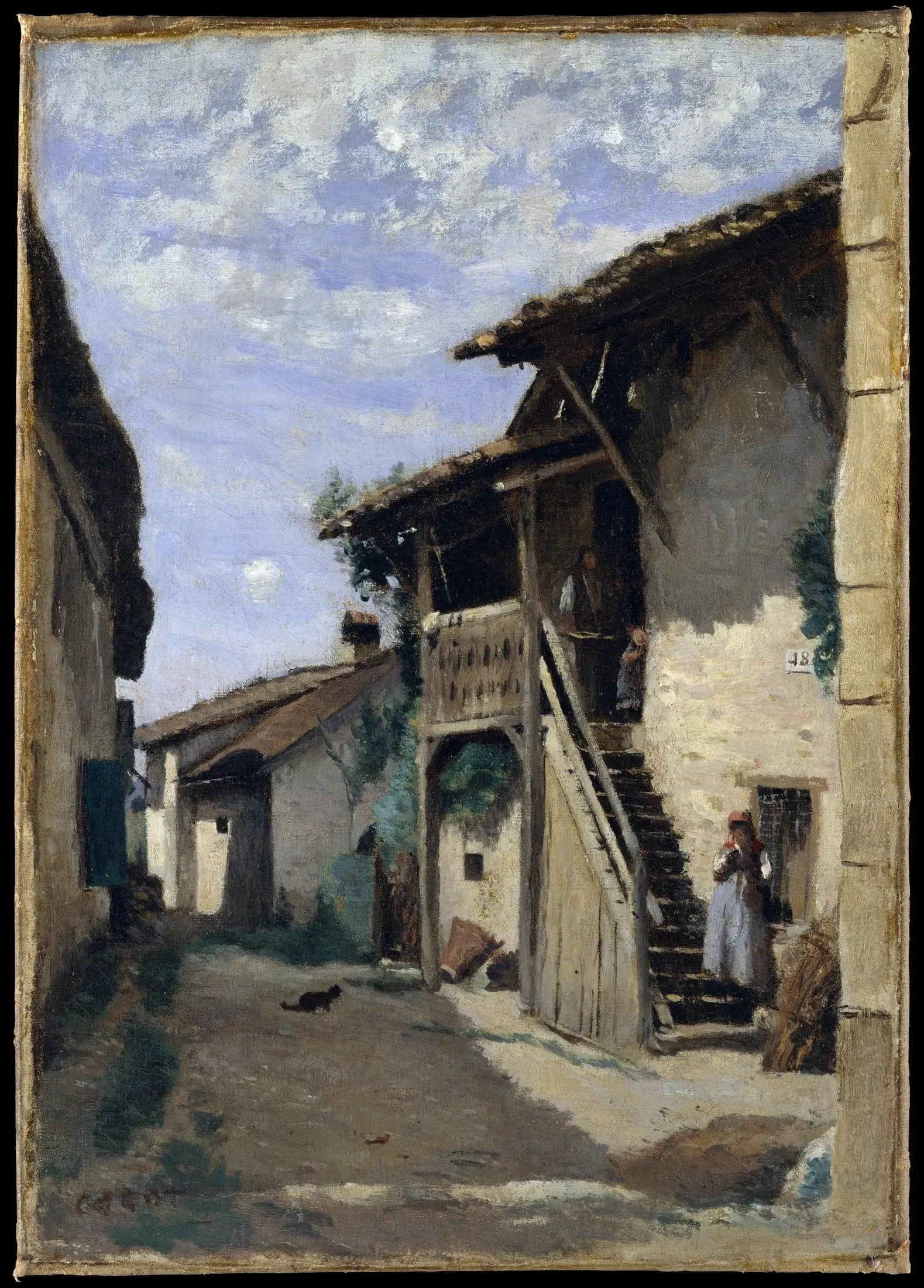 Dardagny (près de Genève), une rue de village - Jean-Baptiste Camille Corot image 1 reproduction artisanale de tableau