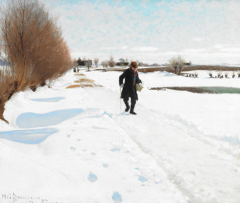 눈 덮인 도로를 걷는 사람들 - H. A. Brendekilde

Source:
Des personnes marchant sur une route enneigée. - H. A. Brendekilde