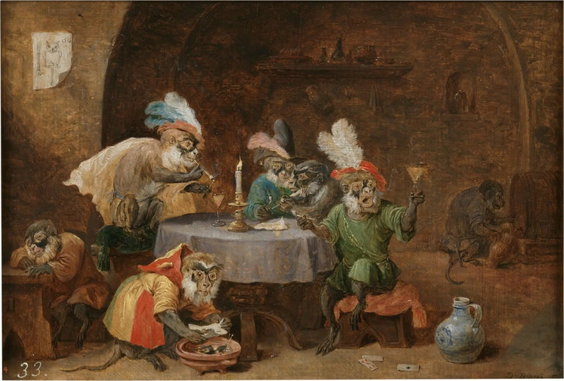 담배를 피우고 술을 마시는 원숭이들 - 데이비드 테니에르 르 쥬네

Source:
Des singes qui fument et boivent - David Teniers le Jeune