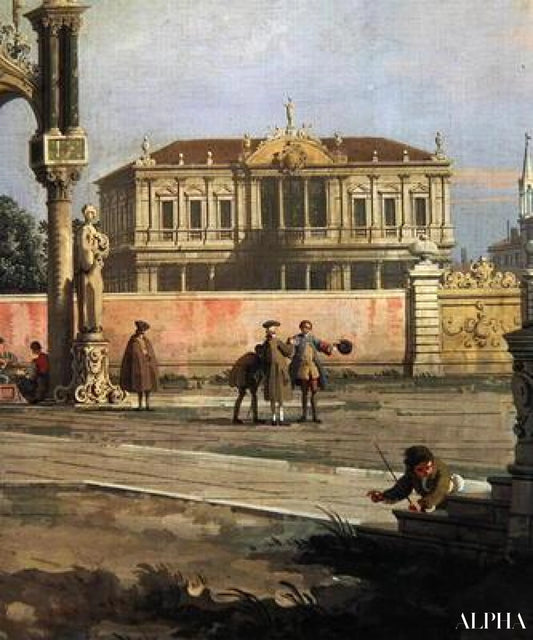 Détail d'une maison de ville et d'une place publique (huile sur toile) - Giovanni Antonio Canal - Reproductions de tableaux et peintures haut de gamme