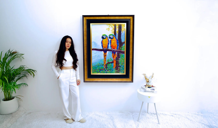 두 마리 아라가 가지에 있다 | 60 x 90cm