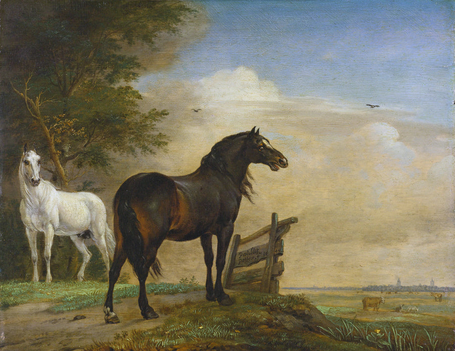 Deux chevaux dans le pâturage près d'une clôture - Paulus Potter