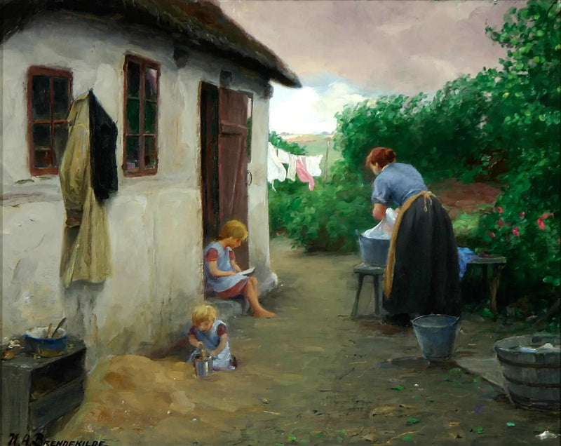 두 소녀와 그들의 어머니가 농장 근처에 있습니다. - H. A. Brendekilde

Source:
Deux filles et leur mère près d'une ferme. - H. A. Brendekilde