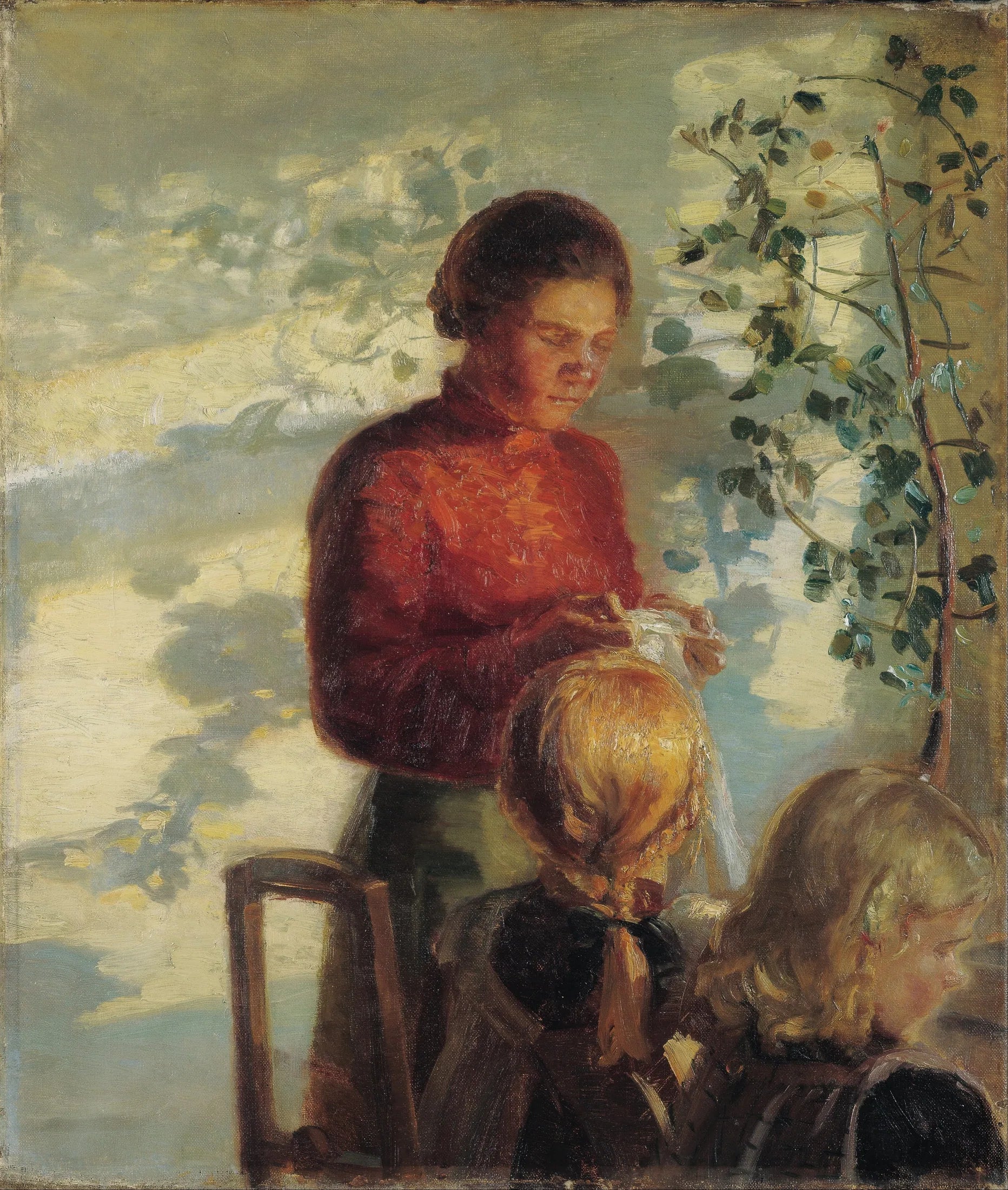Deux filles prennent un cours de couture - Anna Ancher image 1 copie peinte à la main à l’huile