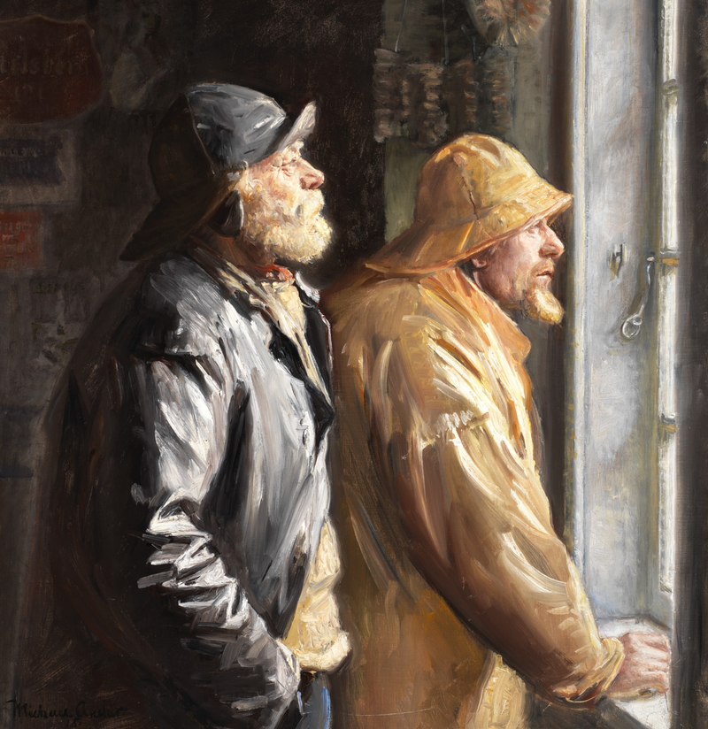 Deux pêcheurs de Skagen au guichet de l'épicerie - Michael Peter Ancher