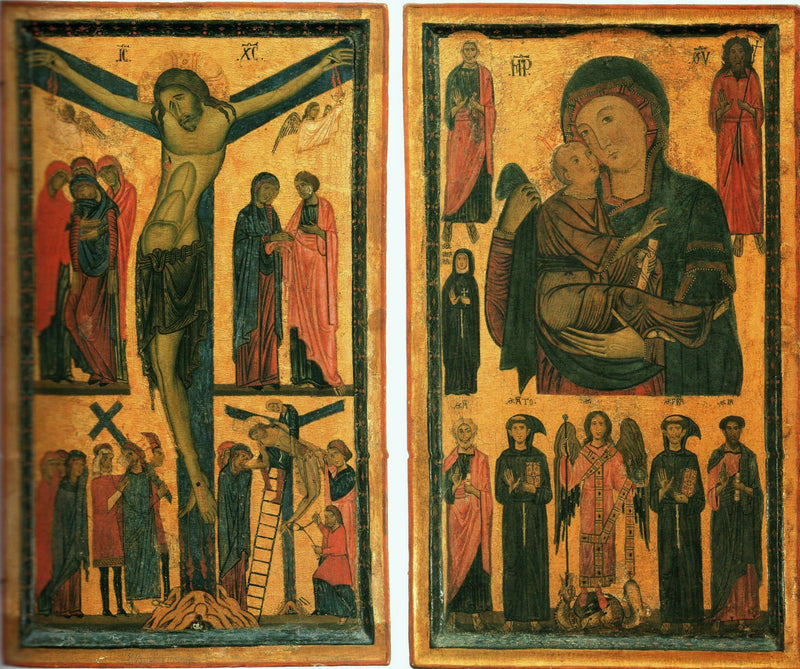 십자가 처형과 어린이와 성인들이 있는 마돈나의 이중화 - 보나벤투라 베를링기에리