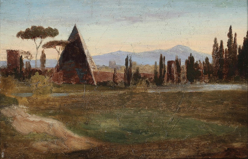 로마 개신교 묘지에서, 체스티우스 피라미드와 배경의 산들. - H. A. Brendekilde

Source:
Du cimetière protestant de Rome, avec la pyramide de Cestius et les montagnes en arrière-plan. - H. A. Brendekilde