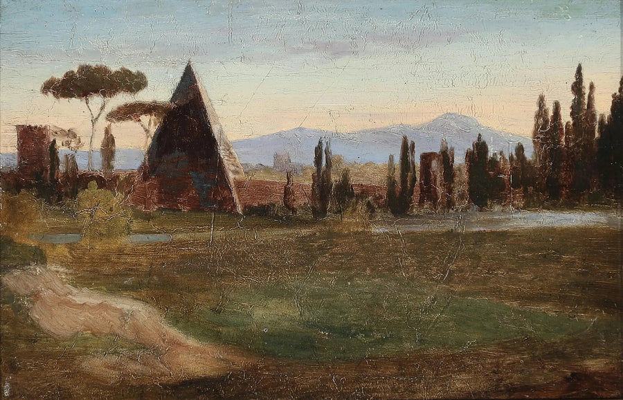 로마 개신교 묘지에서, 체스티우스 피라미드와 배경의 산들. - H. A. Brendekilde

Source:
Du cimetière protestant de Rome, avec la pyramide de Cestius et les montagnes en arrière-plan. - H. A. Brendekilde