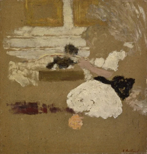 Intérieur avec jeune fille lisant et femme en noir écrivant, peinture de Édouard Vuillard