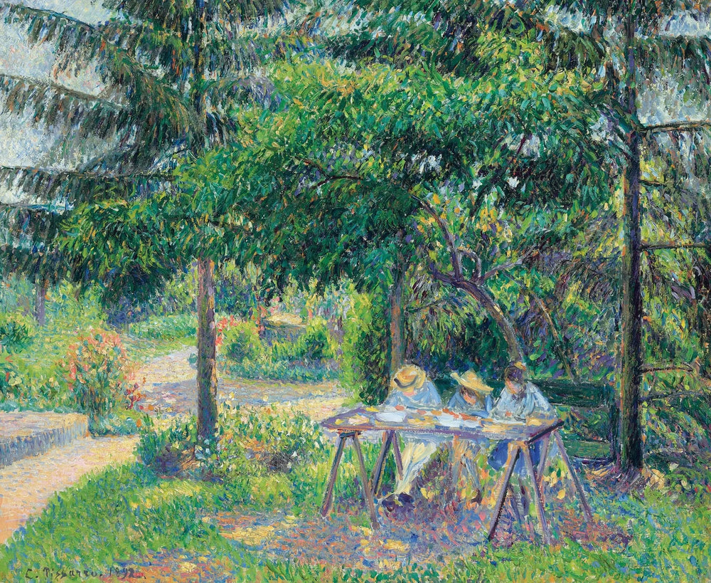 Enfants assis à une table dans le jardin, Éragny - Camille Pissarro image 1 reproduction d’œuvre d’art à l’huile