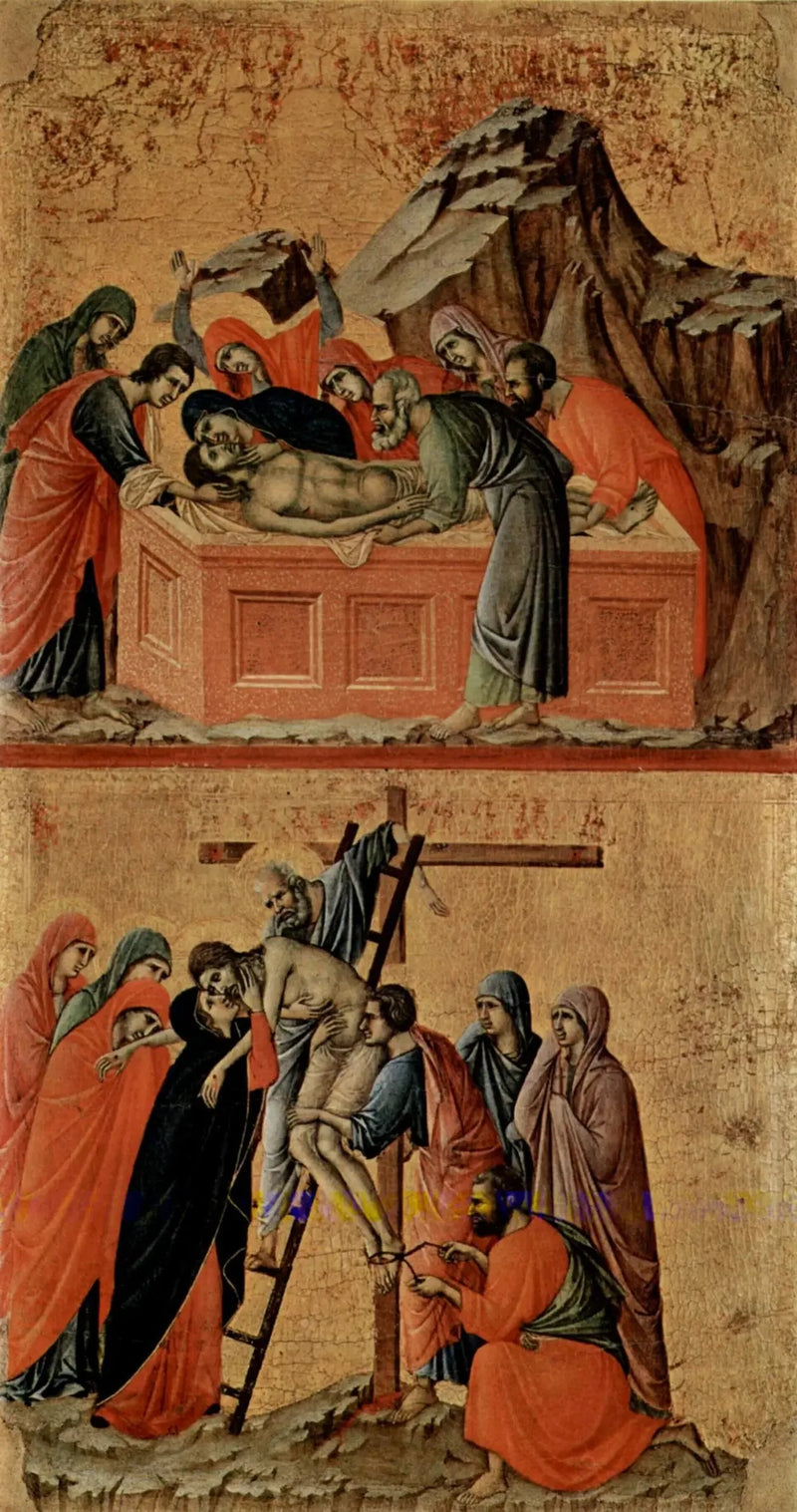 그리스도의 매장 (상단); 십자가의 하강 (하단) - Duccio di Buoninsegna