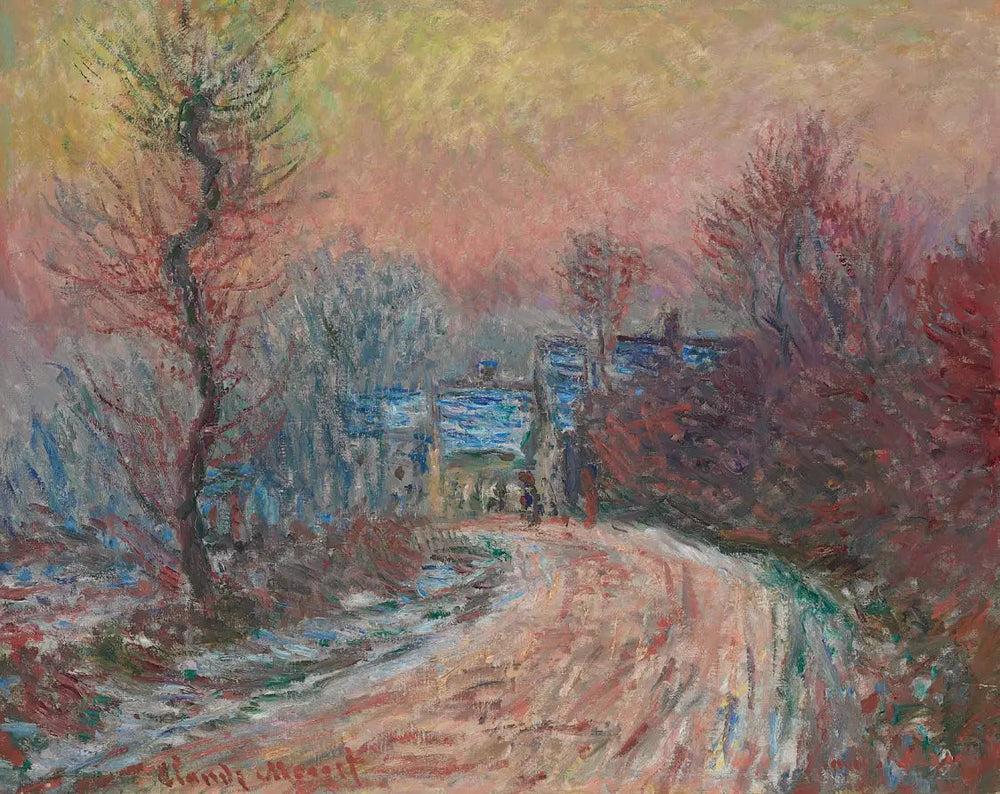 Entrée de Giverny en hiver, soleil couchant - Claude Monet image 1 reproduction de peinture à l’huile