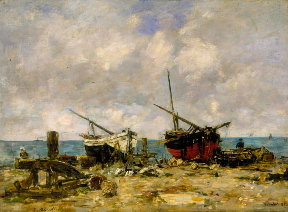 Étretat - Navires échoués - Eugène Boudin image 1 reproduction d’œuvre d’art à l’huile