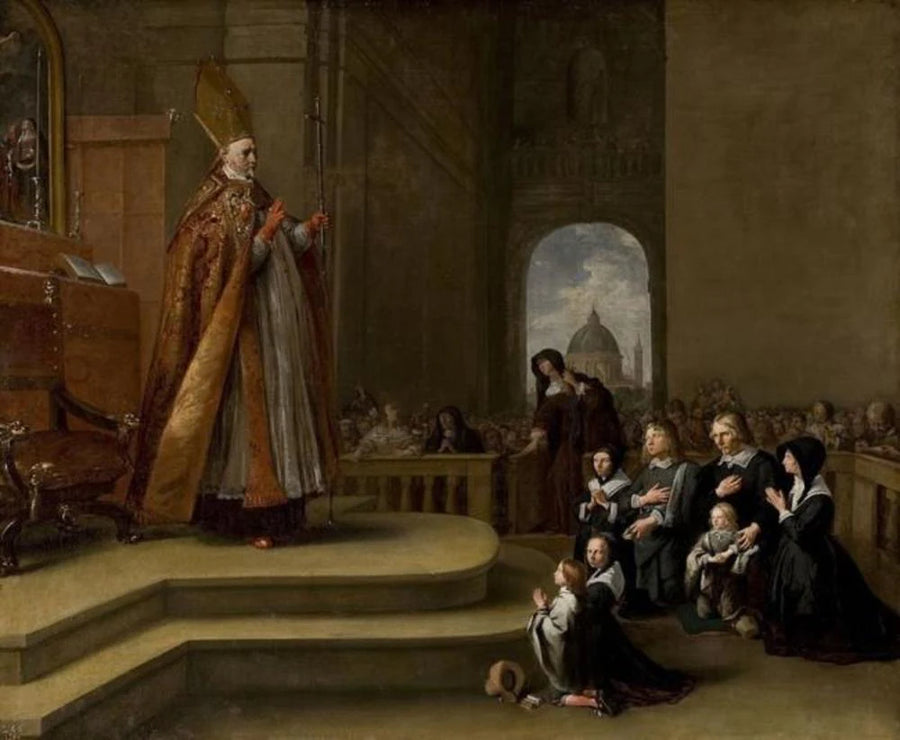 L'évêque Rovenius bénissant une famille (ou Jacob van Wassenaer?) - Bartholomeus Breenbergh