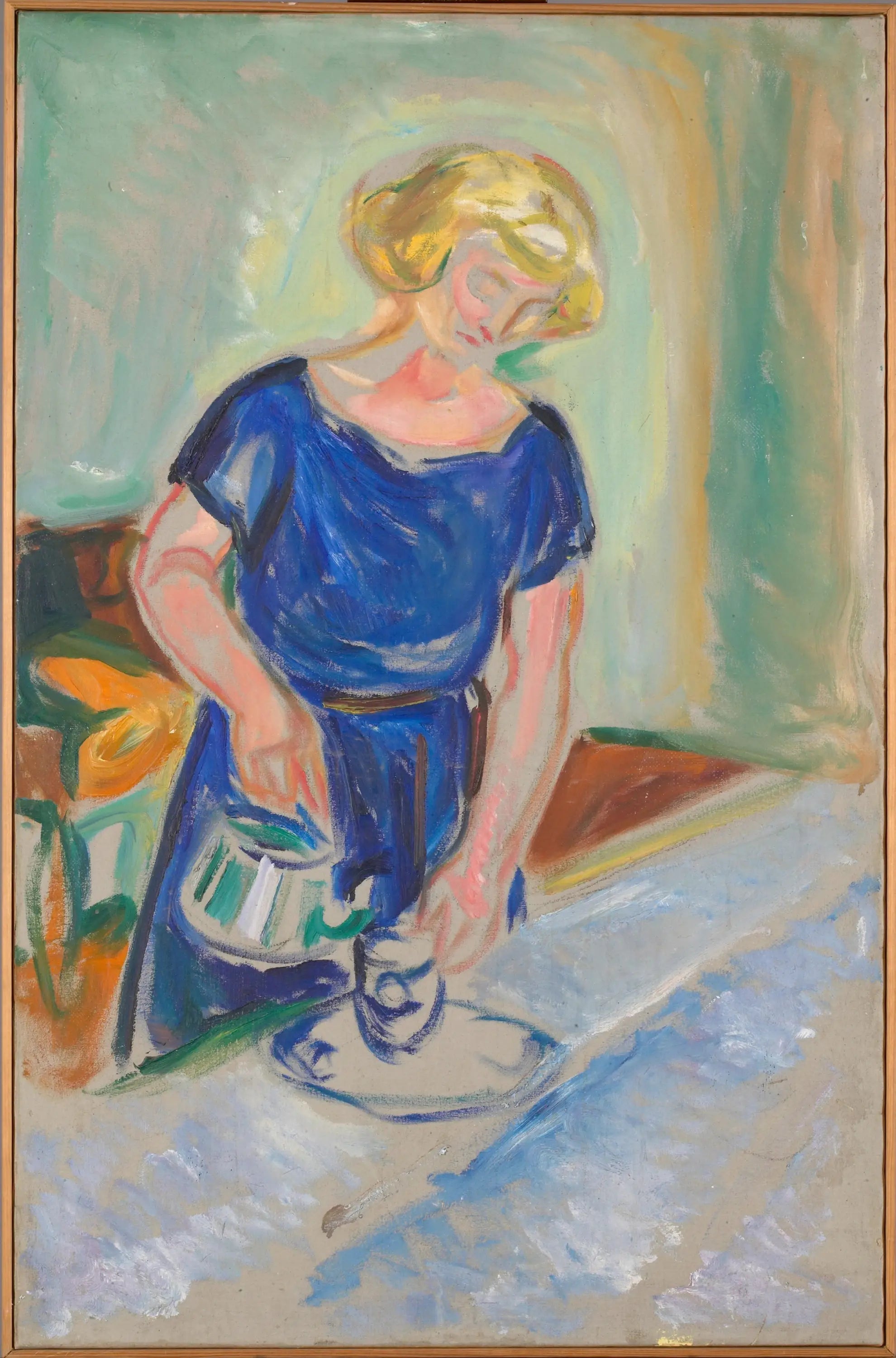 Reproduction du tableau « Femme à la robe bleue servante du café - Edvard Munch » par Alpha Reproduction en peinture à l’huile