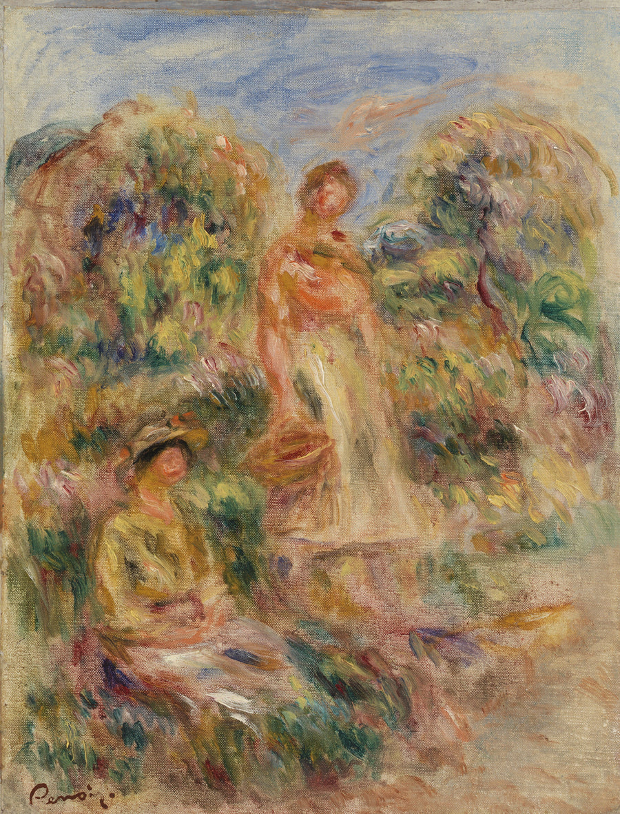 Une femme debout et une femme assise dans un paysage de Renoir, vers 1919, Barnes BF535 – reproduction peinture à l’huile sur toile