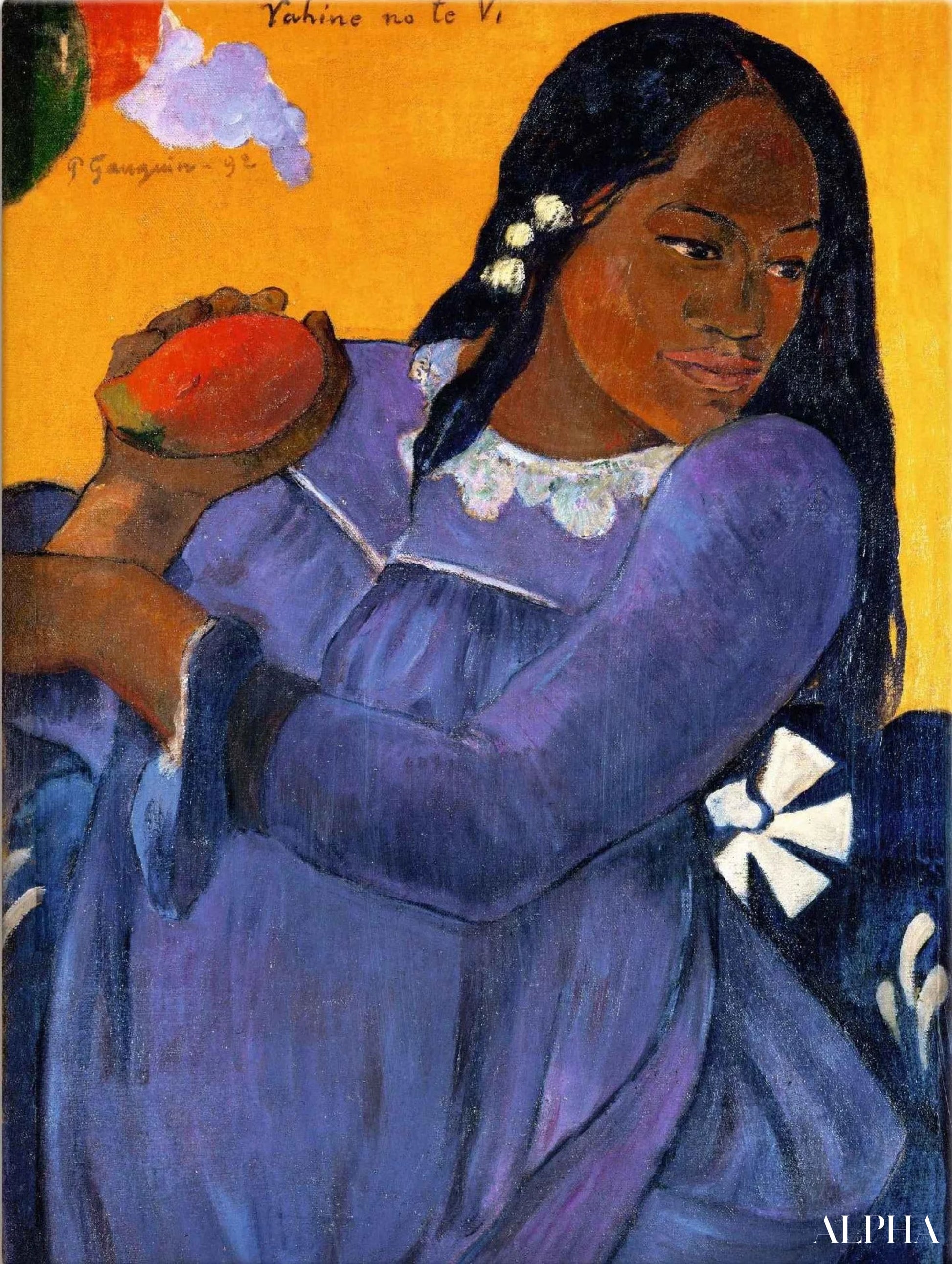 파란 드레스를 입은 여성과 망고 - Paul Gauguin - 고급 그림 및 회화 복제품
