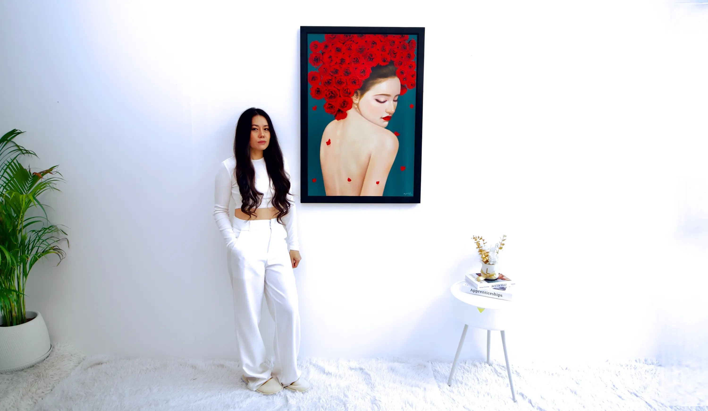 Femme Fragile avec des Roses | 60 x 90 cm image 4 reproduction d’œuvre d’art à l’huile