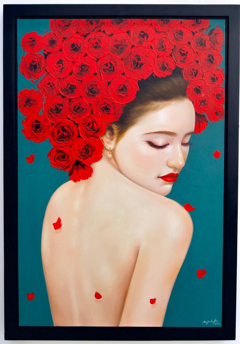 장미와 함께한 여린 여성 | 60 x 90cm