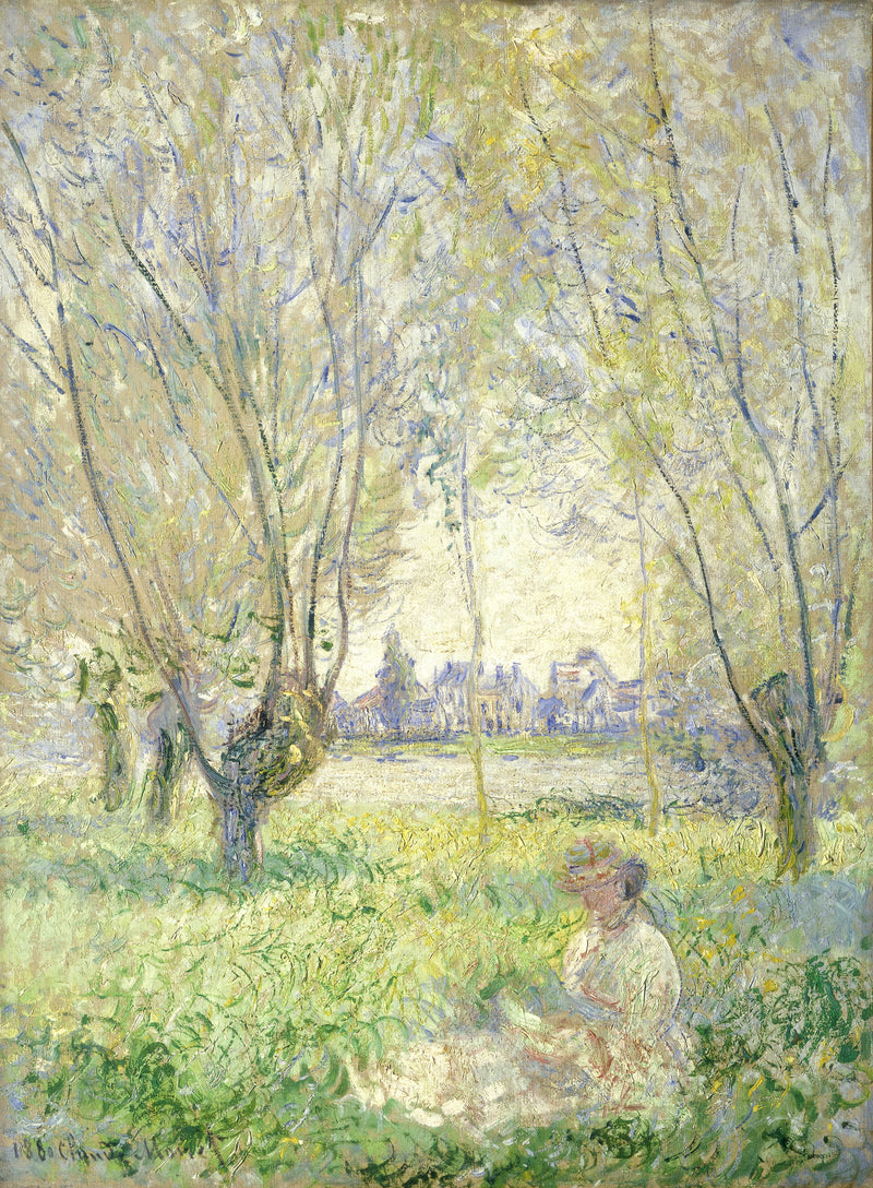 버드나무 아래 앉아 있는 여성 - Claude Monet