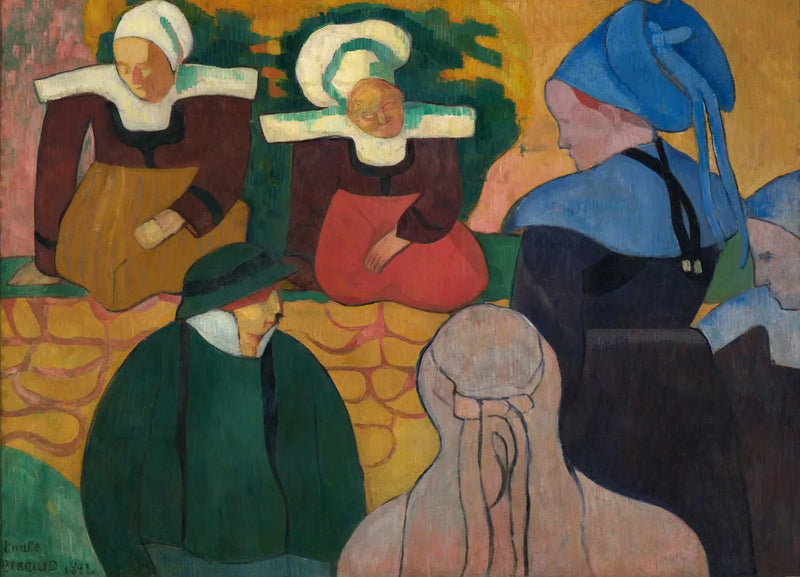 벽 앞에 선 브르타뉴 여성들 - 에밀 베르나르