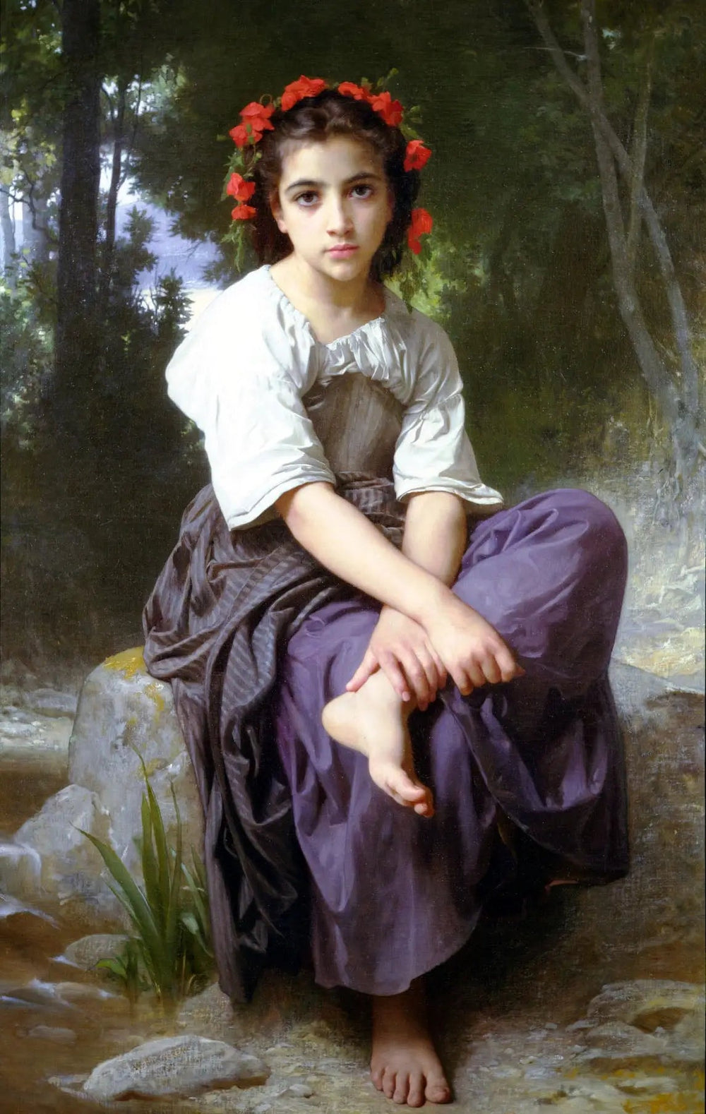 Fille assise au bord de la rivière - Bouguereau image 1 copie peinte à la main à l’huile