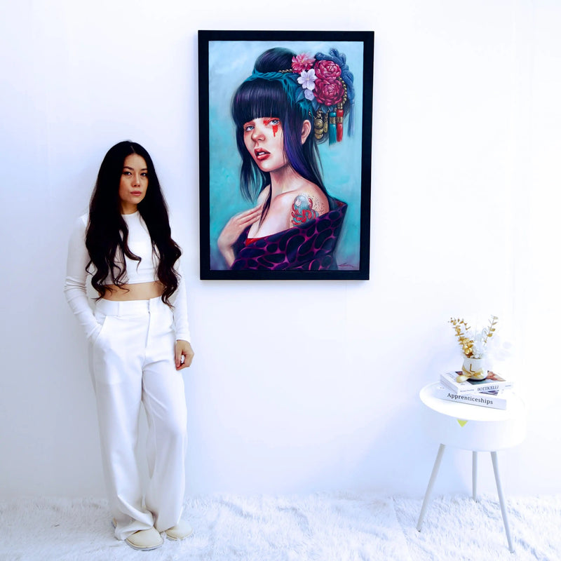 꽃이 있는 번 헤어의 소녀 | 60 x 90cm
