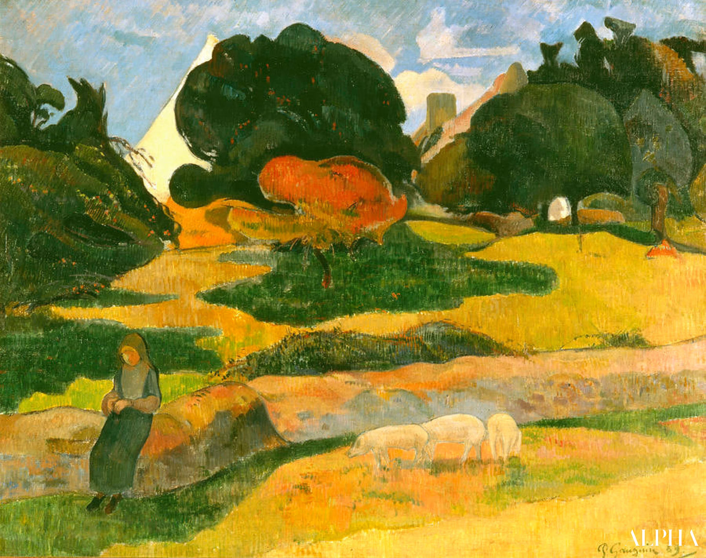 돼지를 돌보는 소녀 - Paul Gauguin - 고급 그림 및 회화 복제본