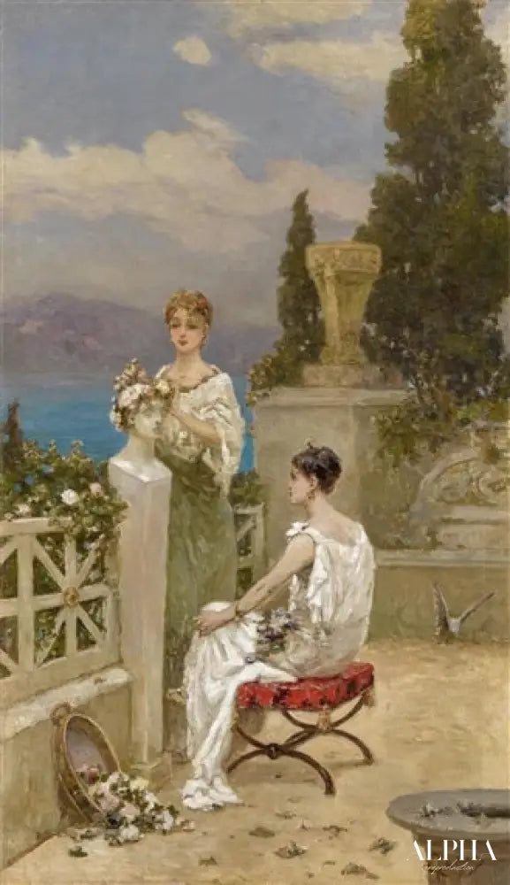 Filles sur la terrasse - Wilhelm Kotarbiński Reproductions de tableaux à la peinture à l’huile