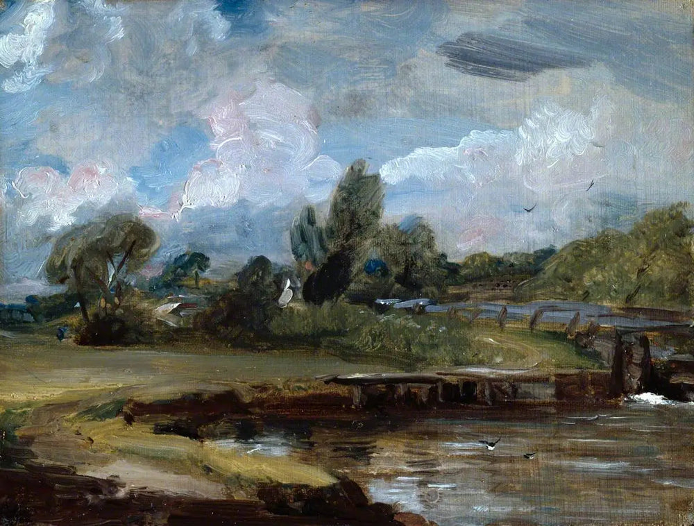 Flatford Lock, un chemin au bord d'une rivière - John Constable image 1 copie de tableau peinte à la main