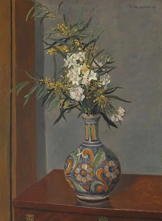 꽃이 흰색인 꽃병에 담긴 꽃 - 펠릭스 발로통

Source:
Fleurs blanches dans un vase décoré - Félix Vallotton