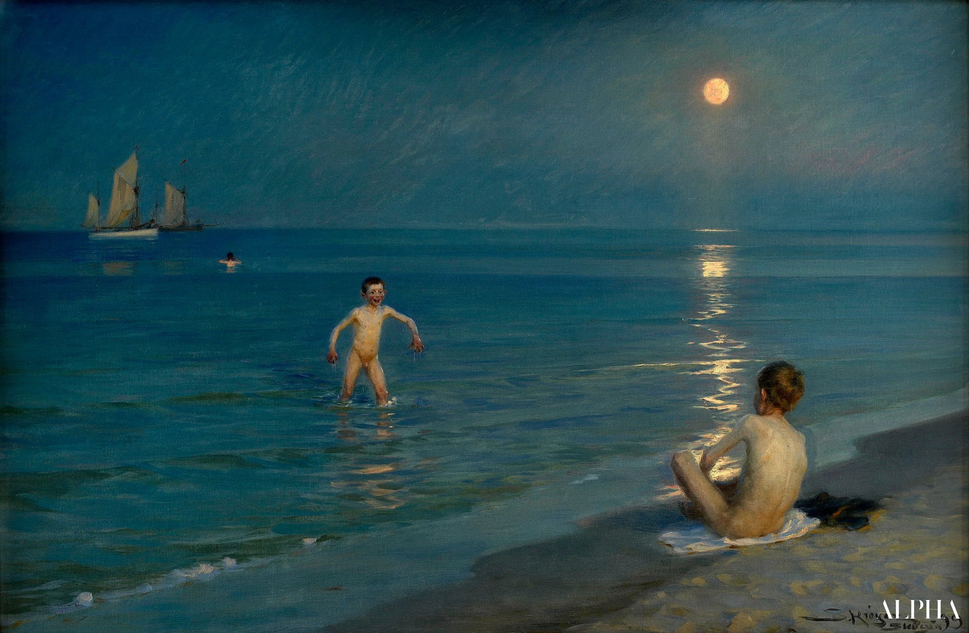 Garçons se baignant à Skagen, soirée d'été - Peder Severin Kroyer - Reproductions de tableaux et peintures haut de gamme