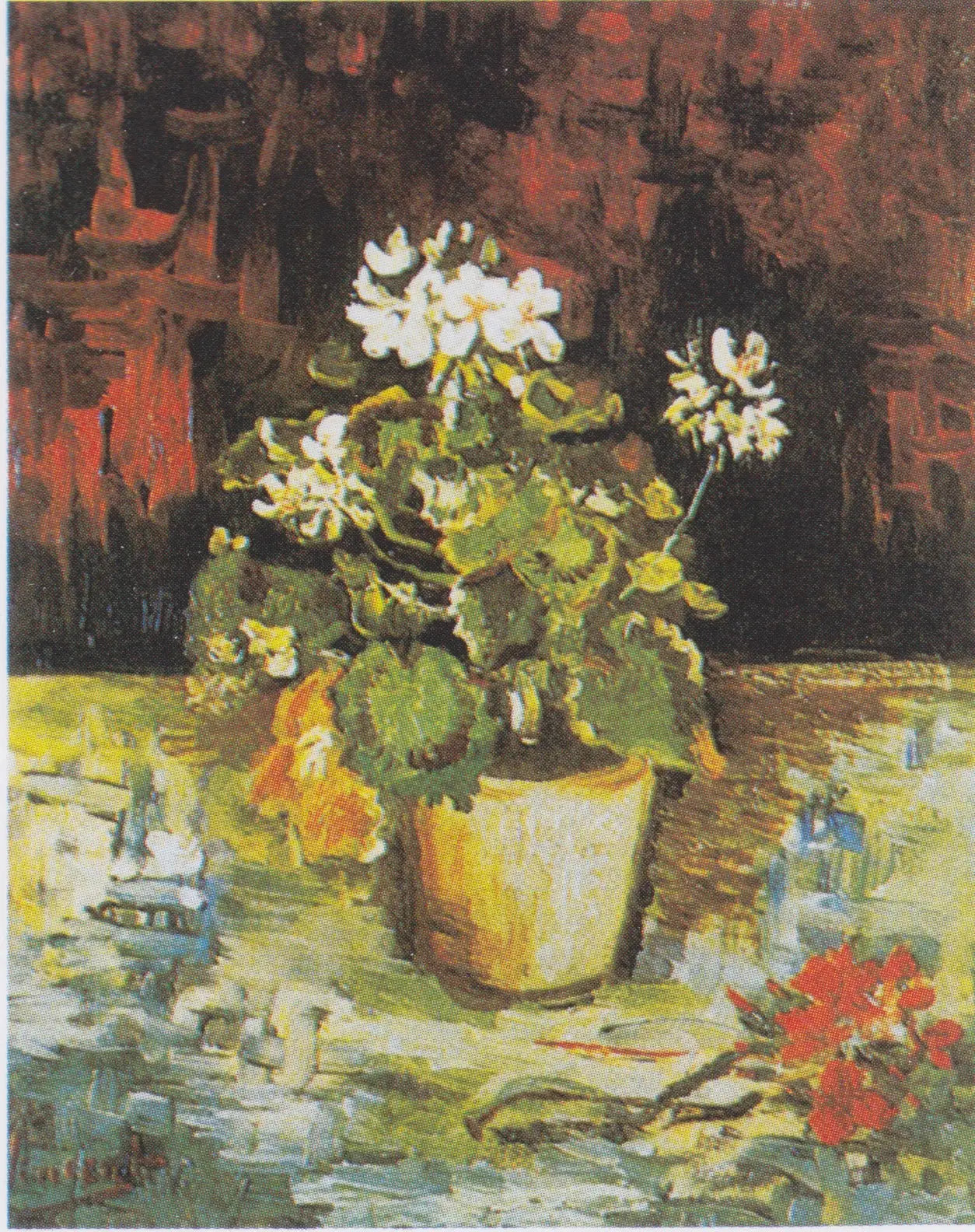 Reproduction du tableau « Géranium en pot de fleurs - Vincent van Gogh » par Alpha Reproduction en peinture à l’huile
