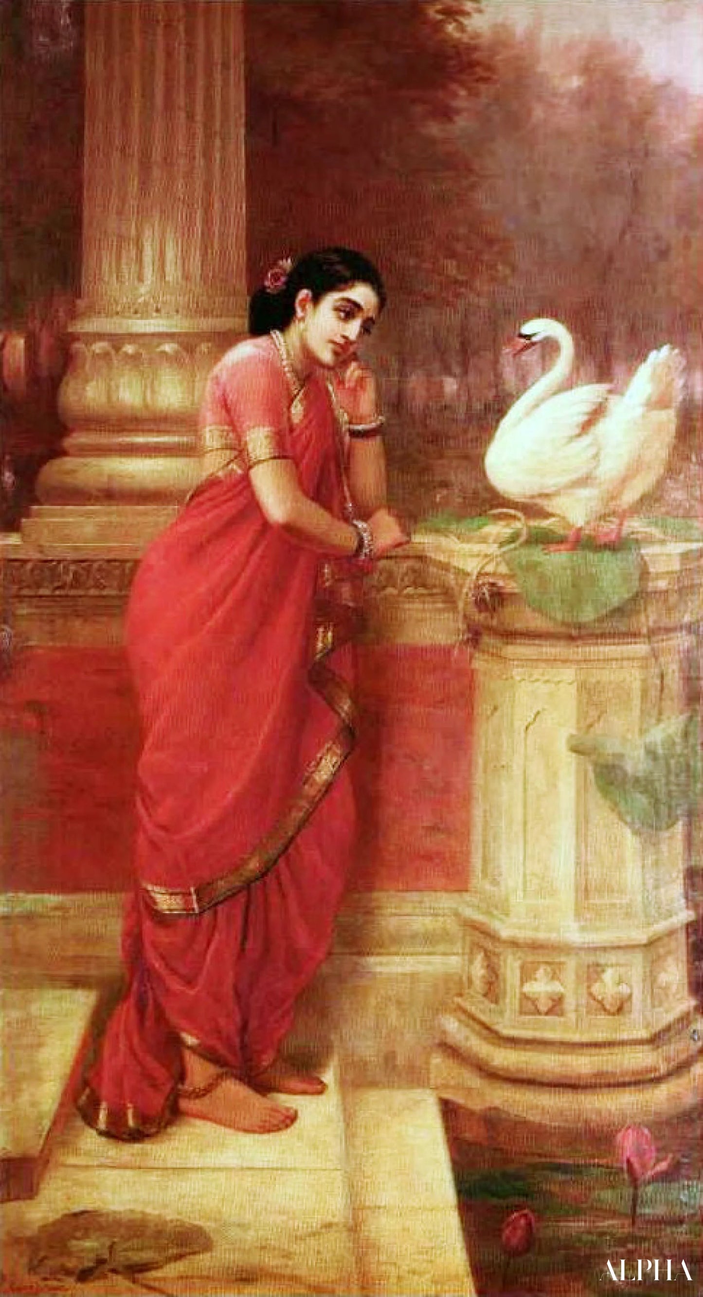 Hamsa Damayanti - Ravi Varmâ - Reproductions de tableaux et peintures haut de gamme