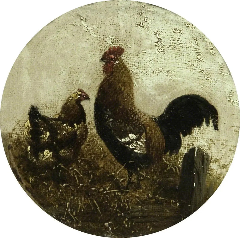 원형 농장 장면 8개: 수탉과 암탉 - 존 프레데릭 헤링, 시니어