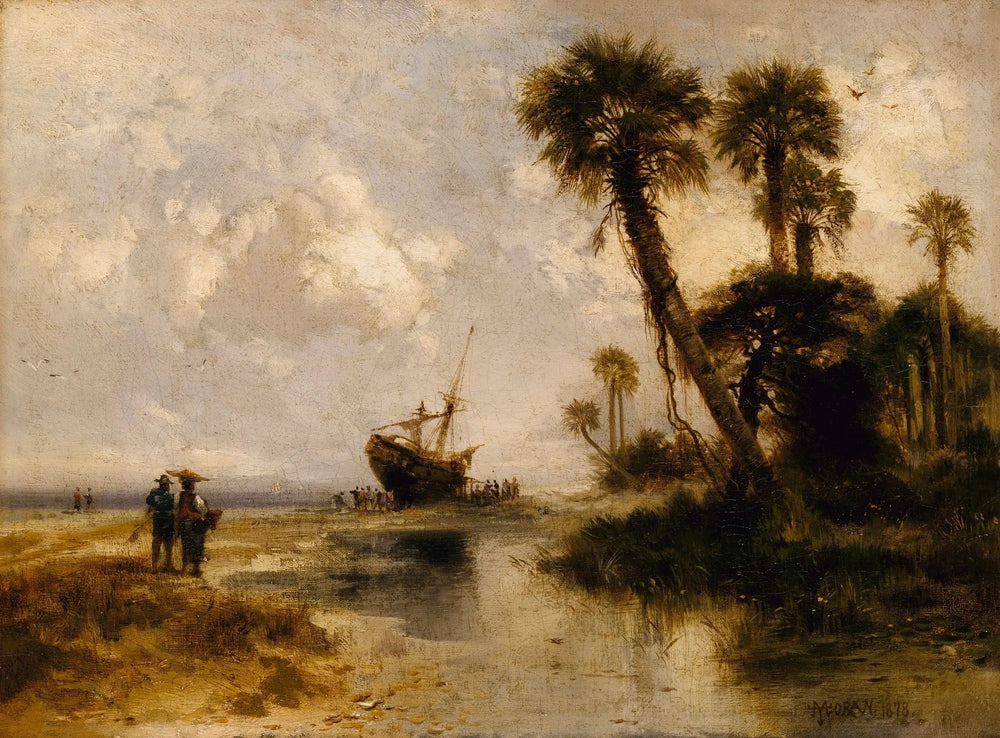 Île de Fort George, Floride - Thomas Moran image 1 copie peinte à la main à l’huile
