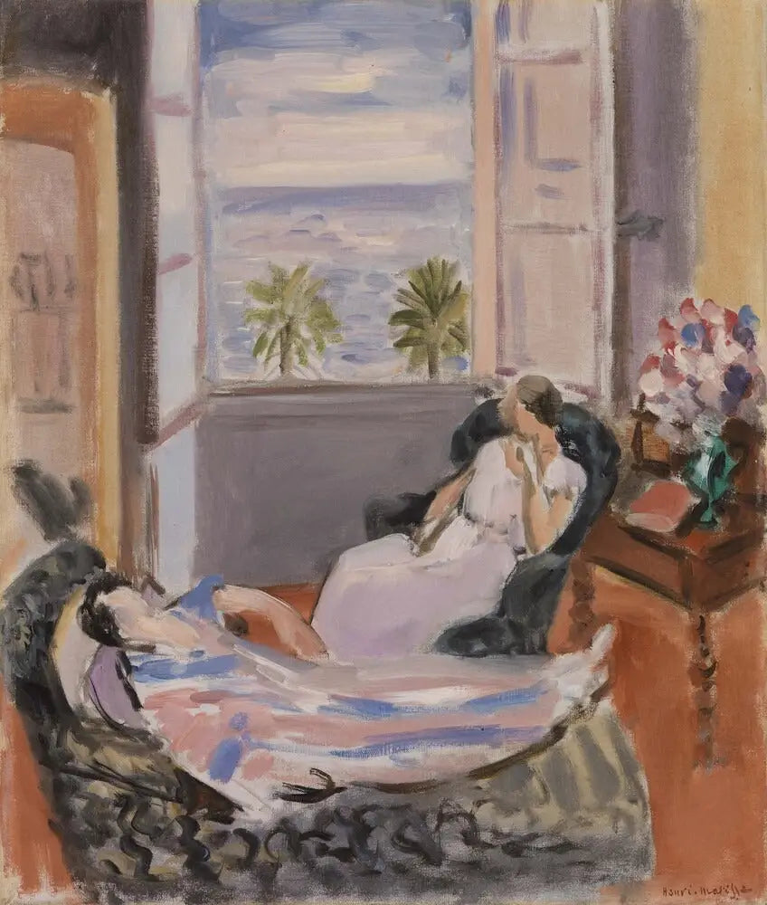 Reproduction du tableau « Intérieur avec deux personnages, fenêtre ouverte (Intérieur avec deux personnages, fenêtre ouverte) - Henri Matisse » par Alpha Reproduction en peinture à l’huile