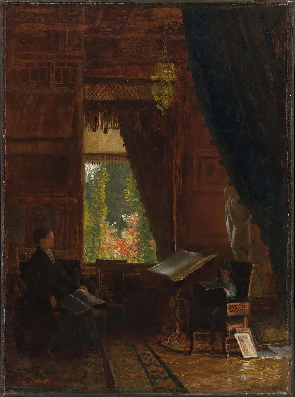 Intérieur d'une bibliothèque - Albert Bierstadt image 1 copie peinte à la main à l’huile