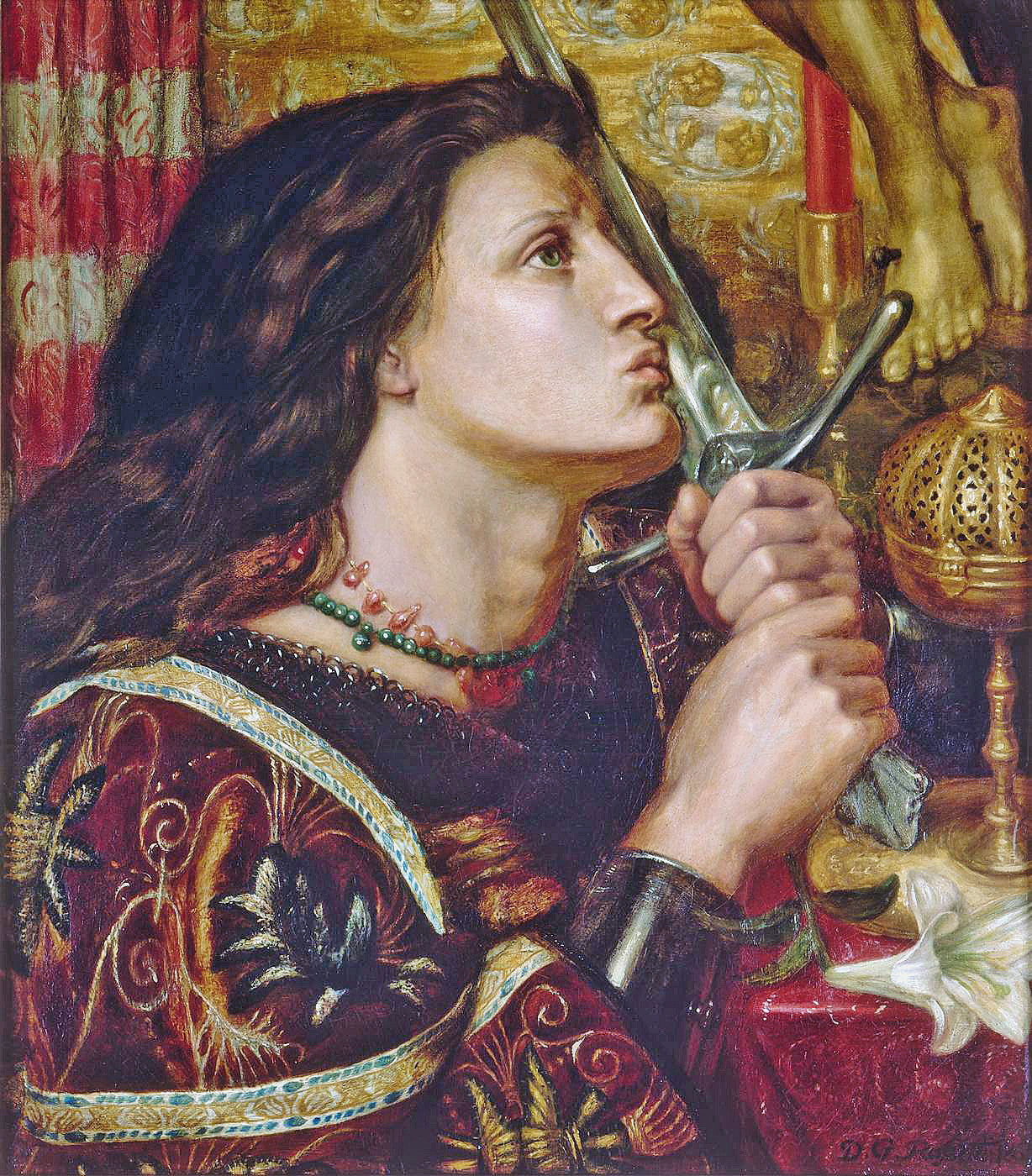 Jeanne d'Arc embrassant l'épée de la Délivrance - Dante Gabriel Rossetti image 1 reproduction artisanale de tableau