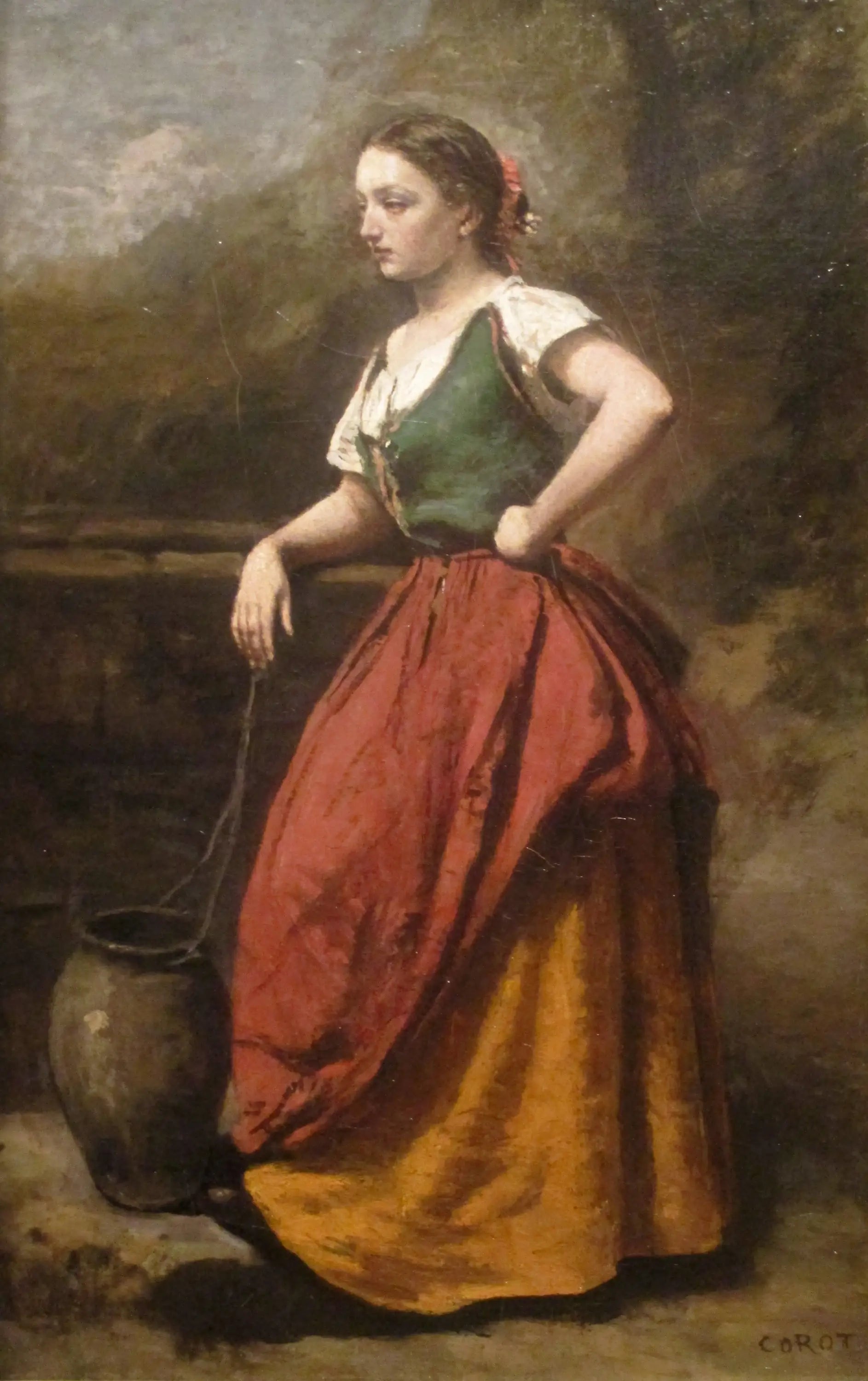Jeune femme à la fontaine - Jean-Baptiste Camille Corot image 1 reproduction réalisée par Alpha Reproduction