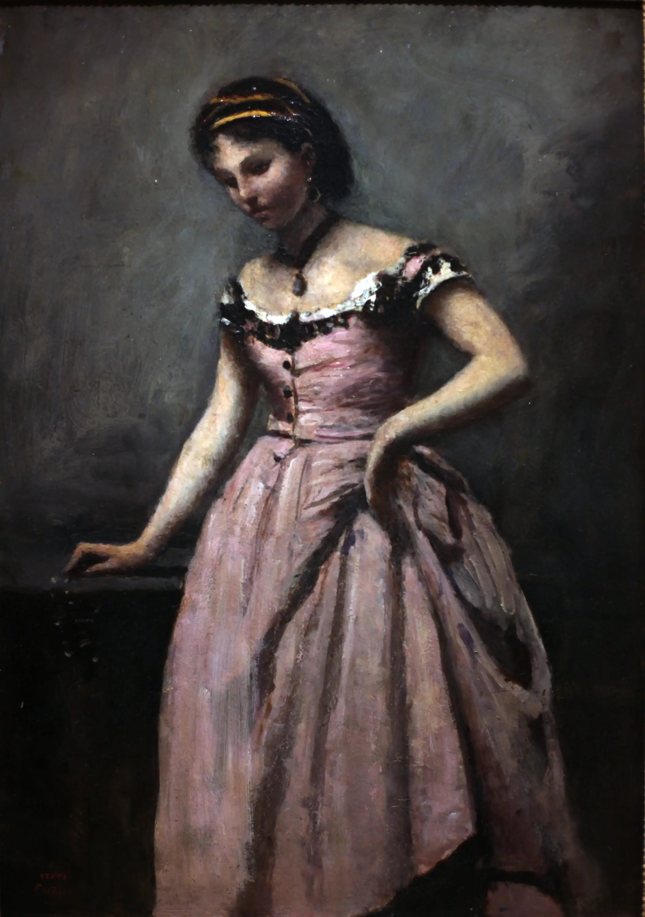 Jeune Femme à la robe rose - Jean-Baptiste Camille Corot - Alpha Reproduction