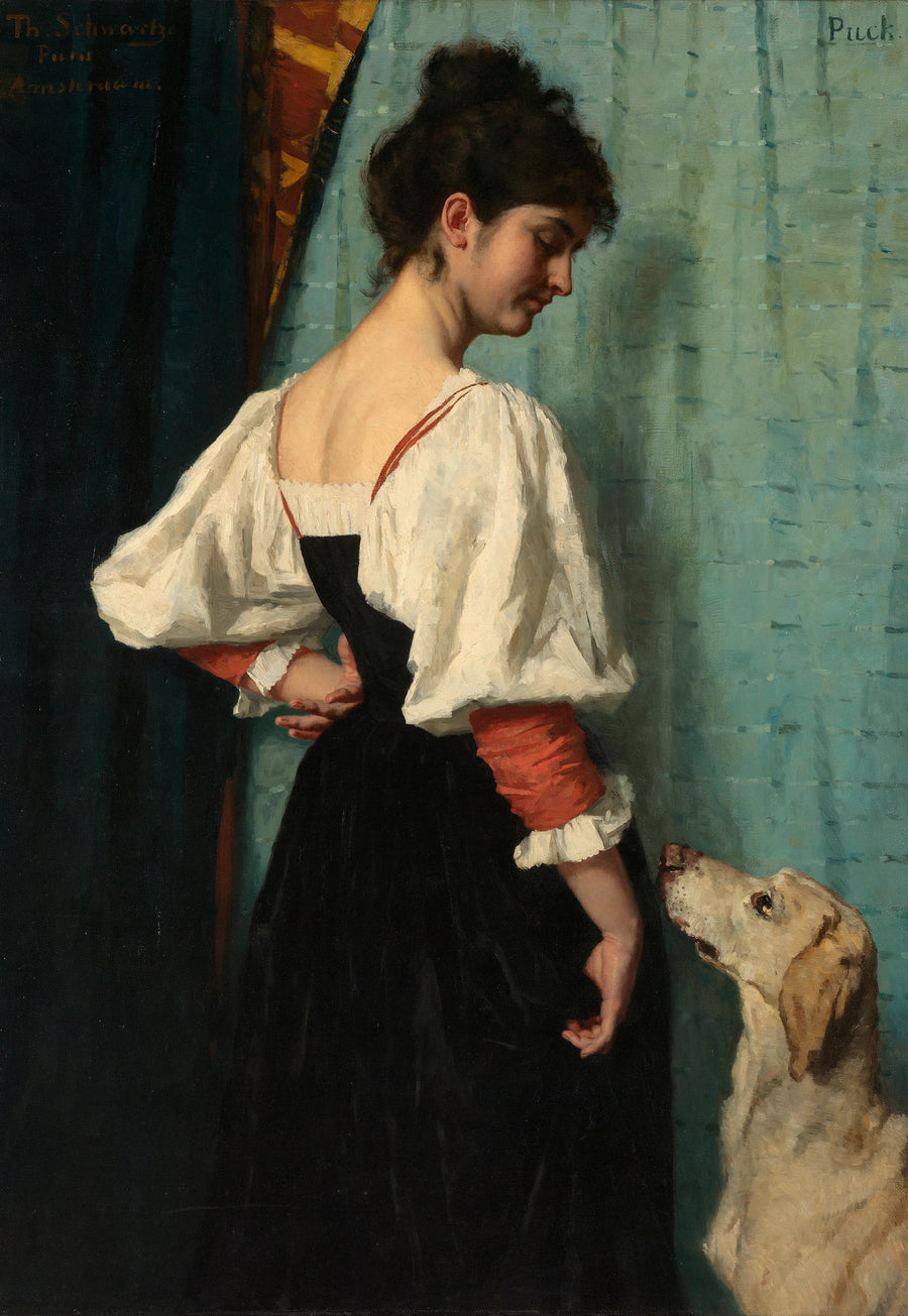 Jeune femme italienne avec le chien Puck - Thérèse Schwartze