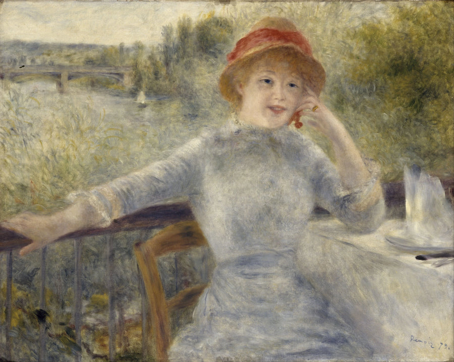 Jeune femme sur la terrasse du restaurant Fournaise peinte par Renoir en 1879