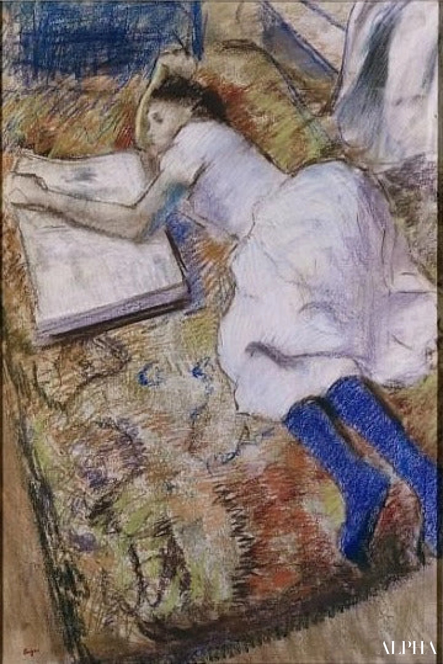 누워서 앨범을 바라보는 젊은 소녀 - Edgar Degas - 고급 그림 및 회화 복제본