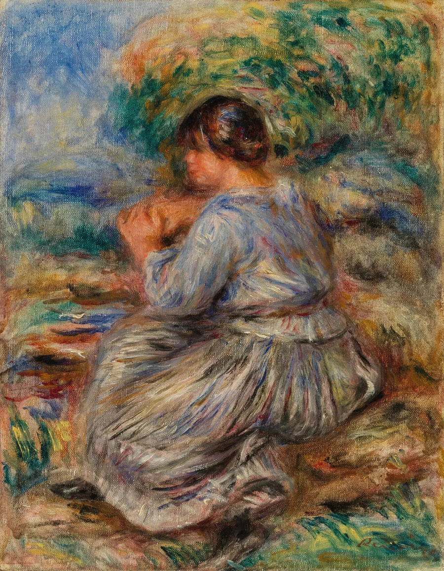 Jeune fille assise dans un jardin de Pierre-Auguste Renoir, vers 1914, Barnes Foundation BF11 – reproduction peinture à l’huile sur toile