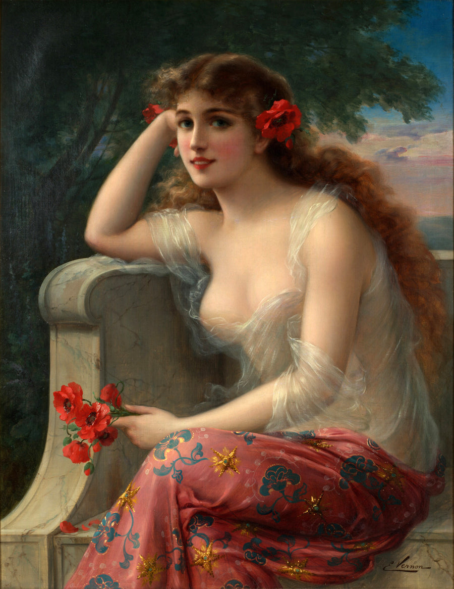 Jeune fille au coquelicot – Émile Vernon