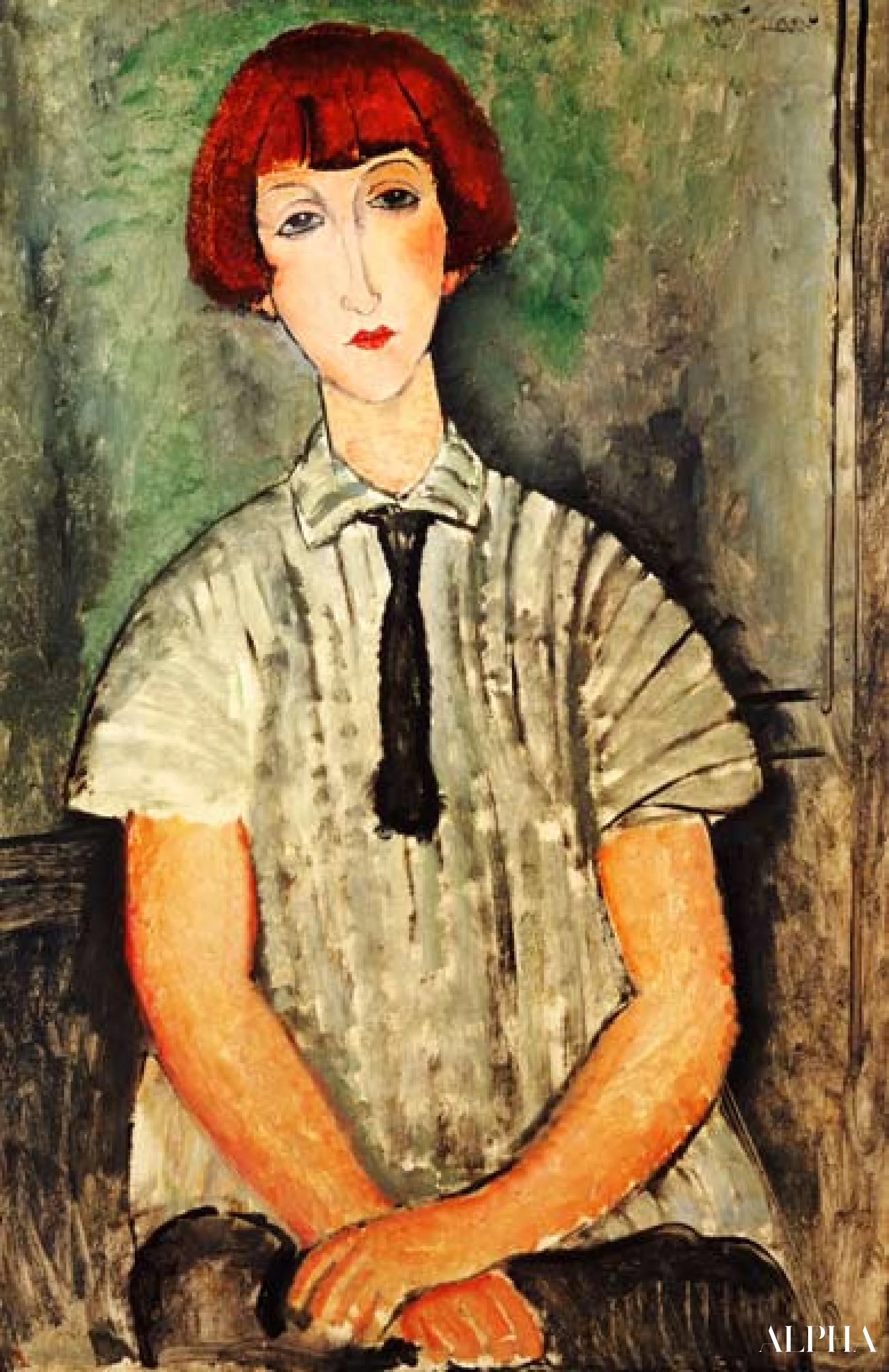 Jeune fille en chemise rayée - Amedeo Modigliani - Reproductions de tableaux et peintures haut de gamme