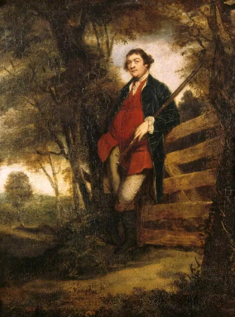 존 파커, 1대 보링던 남작 (1734/5-1788), 총을 들고 문에 기대어 있는 모습 - 조슈아 레이놀즈