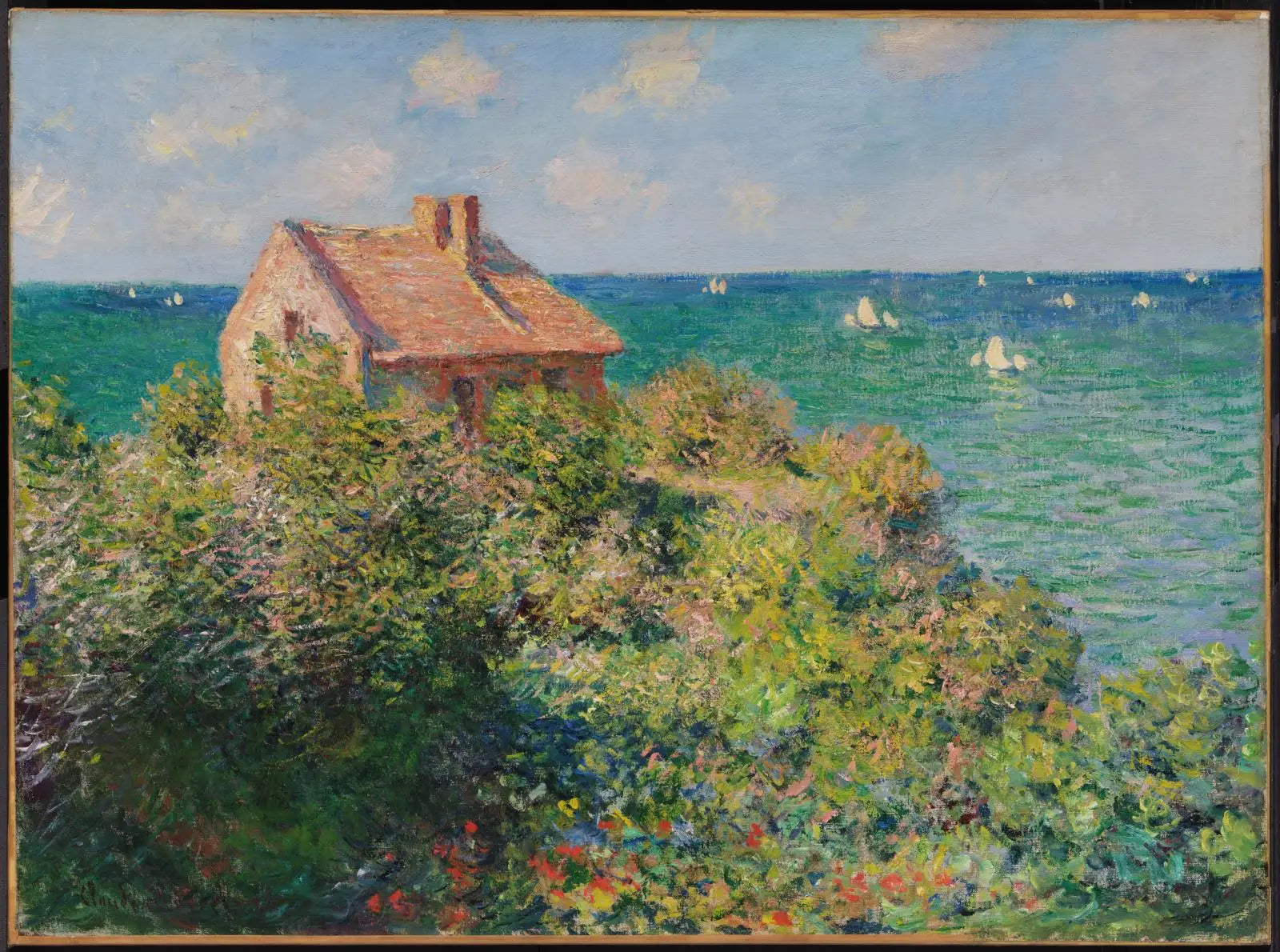 Reproduction du tableau « La cabane de pêcheurs sur les falaises de Varengeville - Claude Monet » par Alpha Reproduction en peinture à l’huile